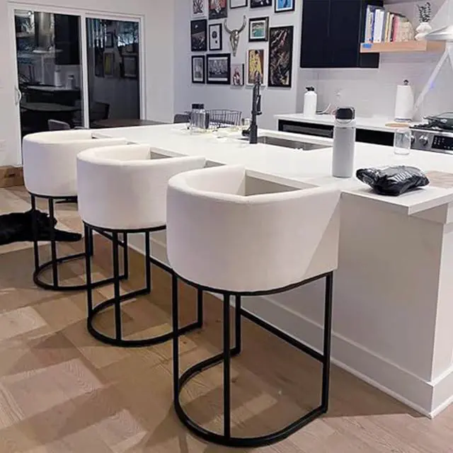 Alt view image 6 of 7 - HNY Modern Counter Height Linen Fabric Cream Upholstered Counter Stool, 29 Inch Kitchen Island Stool with Black Tubular Frame