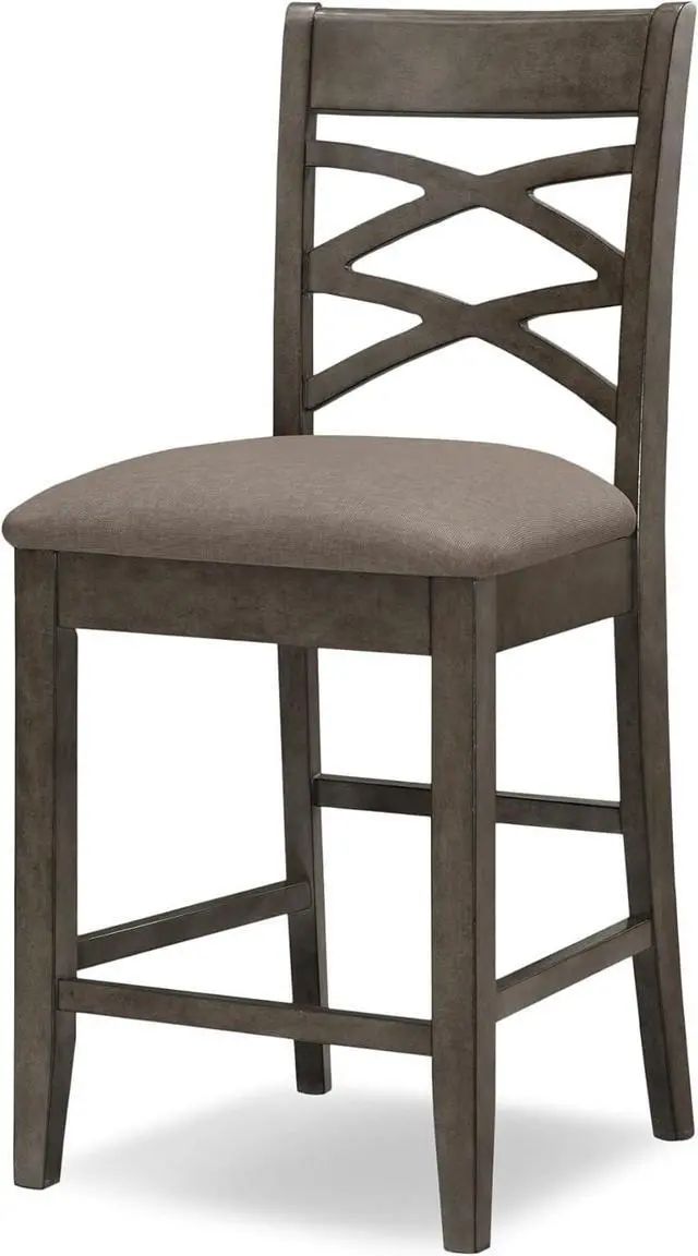 Alt view image 6 of 7 - Leick Wood Double Cross Back Counter Height Barstool, Greystone Finish, Moss Heather Seat, Set of 2