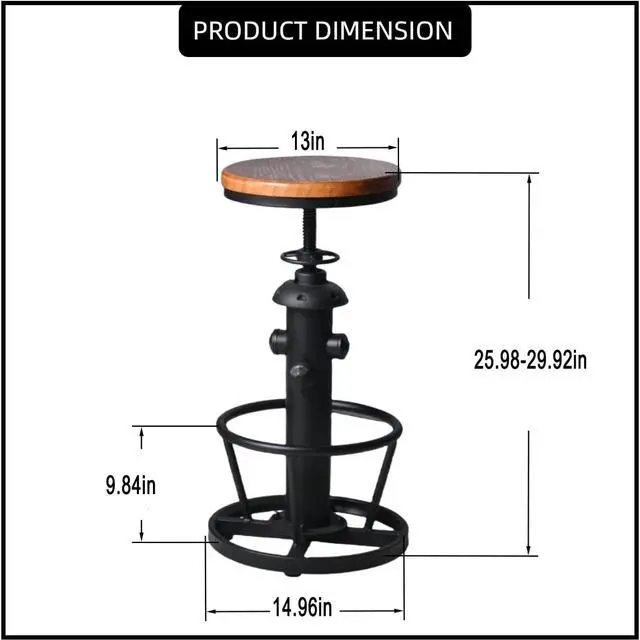 Alt view image 3 of 6 - Industrial Bar Stools Kitchen Island Dining Chairs Swivel Wooden Seat Bar Counter Height Adjustable 25-31inch
