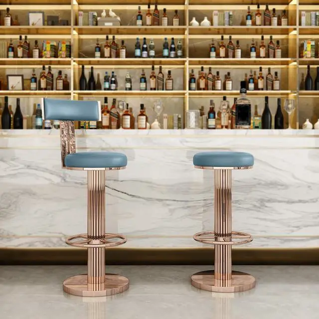 Alt view image 2 of 7 - FUNROLUX Swivel Bar Stools with Backrest, Modern Adjustable Height Counter Stool with Stainless Steel Legs and Comfortable Cushion, Rose Bar Chairs for Kitchen Island Counter (Blue)
