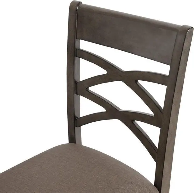 Alt view image 7 of 7 - Leick Wood Double Cross Back Counter Height Barstool, Greystone Finish, Moss Heather Seat, Set of 2