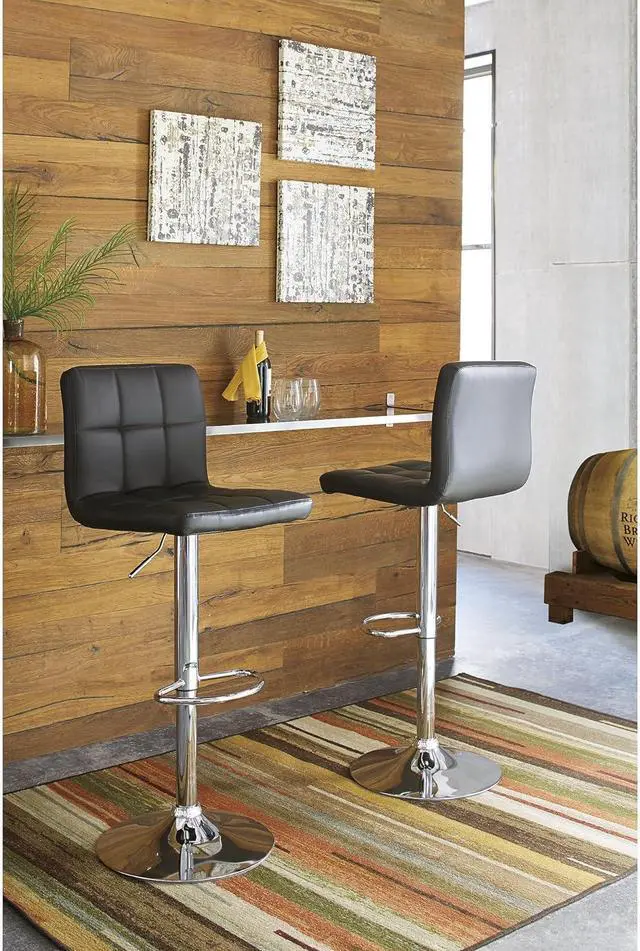 Alt view image 2 of 5 - Signature Design by Ashley Bellatier Adjustable Height Swivel Bar Stool, 2 Count, Black & Chrome Finish