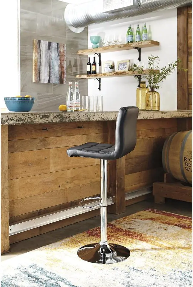 Alt view image 5 of 5 - Signature Design by Ashley Bellatier Adjustable Height Swivel Bar Stool, 2 Count, Black & Chrome Finish