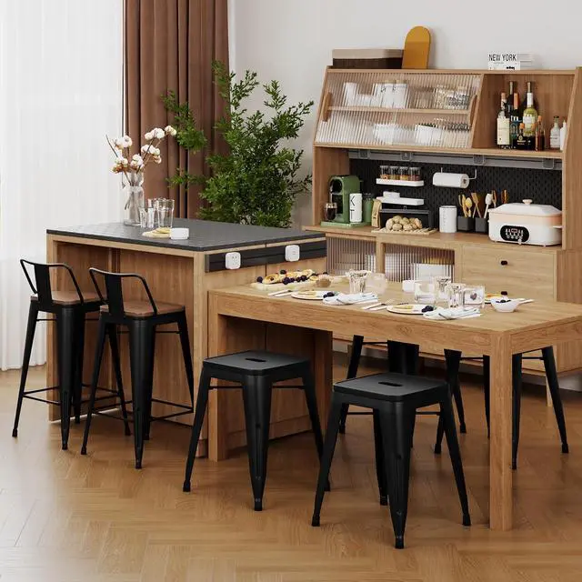 Alt view image 2 of 7 - Changjie Furniture 18 Inch Stools Backless Industrial Metal Bar Stool Short Stackable Classroom Stools Metal Dining Chairs (18 inch, Matte Black)