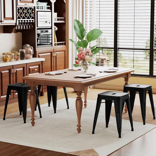 Alt view image 4 of 7 - Changjie Furniture 18 Inch Stools Backless Industrial Metal Bar Stool Short Stackable Classroom Stools Metal Dining Chairs (18 inch, Matte Black)
