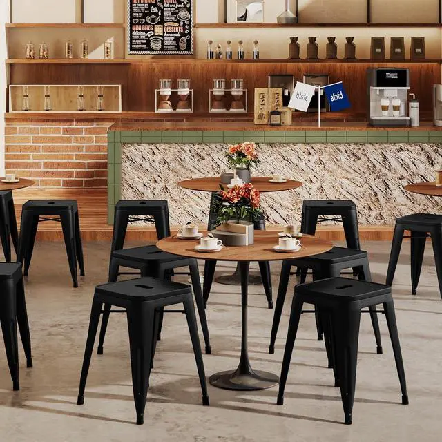 Alt view image 6 of 7 - Changjie Furniture 18 Inch Stools Backless Industrial Metal Bar Stool Short Stackable Classroom Stools Metal Dining Chairs (18 inch, Matte Black)