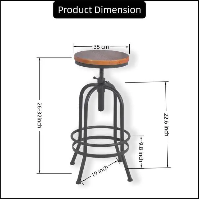 Alt view image 2 of 6 - Set of 2-Industrial Bar Stool-Retro 26-32.3inch Swivel Stools-Extra Tall Kitchen Chair-Bar Counter Height Adjustable-Fully Welded (Black 2PCS)