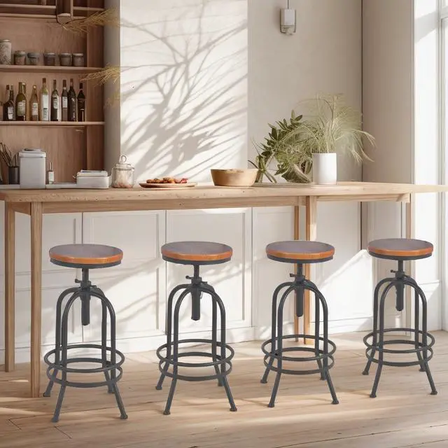 Alt view image 5 of 6 - Set of 2-Industrial Bar Stool-Retro 26-32.3inch Swivel Stools-Extra Tall Kitchen Chair-Bar Counter Height Adjustable-Fully Welded (Black 2PCS)