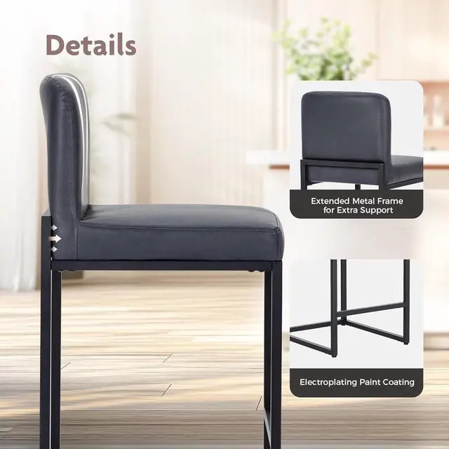 Alt view image 7 of 7 - ALPHA HOME 24 Inch Bar Stools Set of 2 Kitchen Counter Stools with Back Pu Leather Counter Chair Counter Height Bar Stools with Upholstered Footrest Sturdy Chromed Metal Steel Frame, Midnight Blue