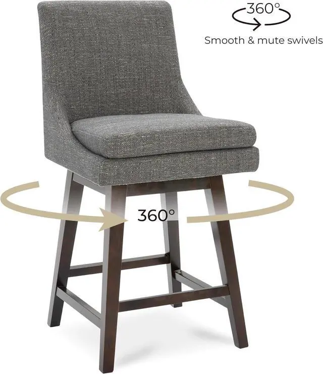 Alt view image 4 of 7 - CHITA Bar Height Swivel Barstool with Back Set of 2, FSC Certified Upholstered Bar Stool, 30.7" H Seat Height, Fabric in Fog