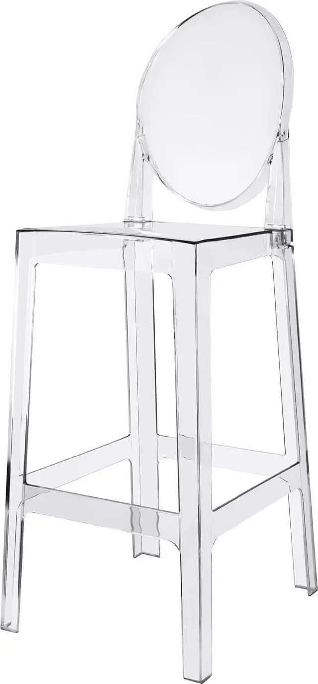 Main image of 2xhome 30" Bar Height Stool | Oval Back Transparent Ghost Chair | Armless Polycarbonate Barstool with Footrest for Kitchen Island & Dining (Clear)