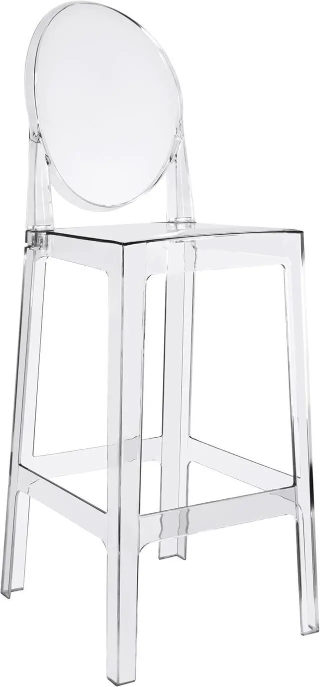 Alt view image 5 of 7 - 2xhome 30" Bar Height Stool | Oval Back Transparent Ghost Chair | Armless Polycarbonate Barstool with Footrest for Kitchen Island & Dining (Clear)