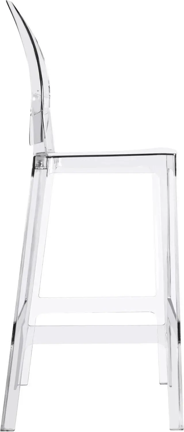 Alt view image 6 of 7 - 2xhome 30" Bar Height Stool | Oval Back Transparent Ghost Chair | Armless Polycarbonate Barstool with Footrest for Kitchen Island & Dining (Clear)