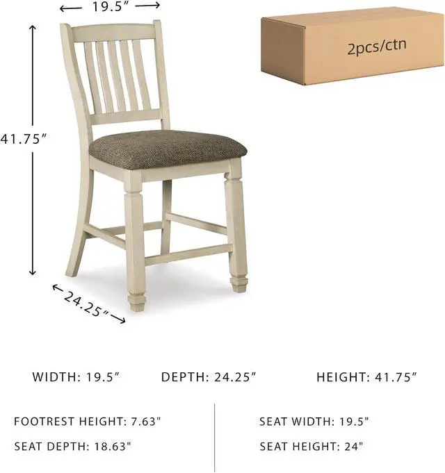 Alt view image 3 of 7 - Signature Design by Ashley Bolanburg 24" Counter Height Farmhouse Barstool, 2 Count, Antique White