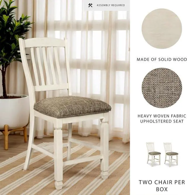 Alt view image 4 of 7 - Signature Design by Ashley Bolanburg 24" Counter Height Farmhouse Barstool, 2 Count, Antique White