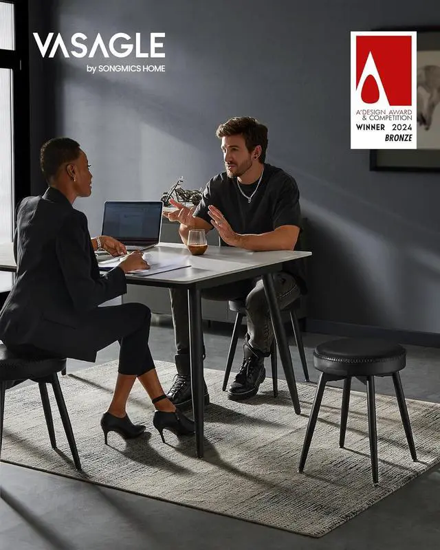 Alt view image 3 of 7 - VASAGLE EKHO Collection - Dining Chairs Stools Set of 4, Upholstered Kitchen Chairs, Vanity Stools, Synthetic Leather with Stitching, Mid-Century Modern, 19-Inch Tall, Easy Assembly, Ink Black
