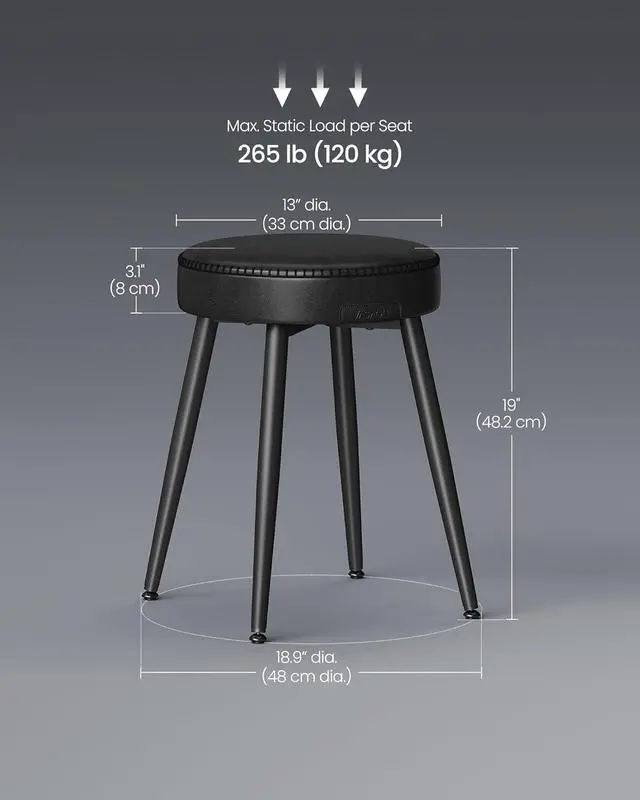 Alt view image 2 of 7 - VASAGLE EKHO Collection - Dining Chairs Stools Set of 4, Upholstered Kitchen Chairs, Vanity Stools, Synthetic Leather with Stitching, Mid-Century Modern, 19-Inch Tall, Easy Assembly, Ink Black