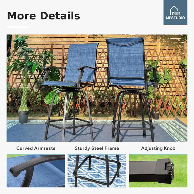 Alt view image 3 of 6 - MFSTUDIO Outdoor Bar Stools Set of 4, Swivel Bar Height Patio Chairs Outdoor Barstools High Top Patio Swivel Bar Chairs, Breathable Textilene, Navy Blue