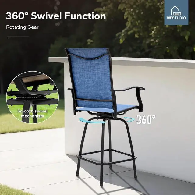 Alt view image 4 of 6 - MFSTUDIO Outdoor Bar Stools Set of 4, Swivel Bar Height Patio Chairs Outdoor Barstools High Top Patio Swivel Bar Chairs, Breathable Textilene, Navy Blue