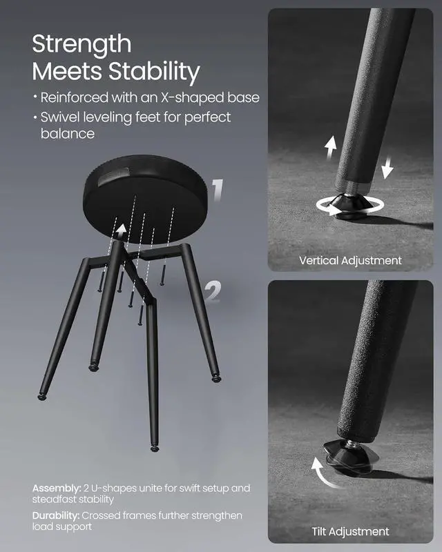 Alt view image 7 of 7 - VASAGLE EKHO Collection - Dining Chairs Stools Set of 4, Upholstered Kitchen Chairs, Vanity Stools, Synthetic Leather with Stitching, Mid-Century Modern, 19-Inch Tall, Easy Assembly, Ink Black