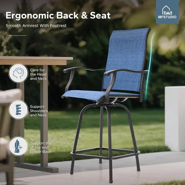 Alt view image 5 of 6 - MFSTUDIO Outdoor Bar Stools Set of 4, Swivel Bar Height Patio Chairs Outdoor Barstools High Top Patio Swivel Bar Chairs, Breathable Textilene, Navy Blue