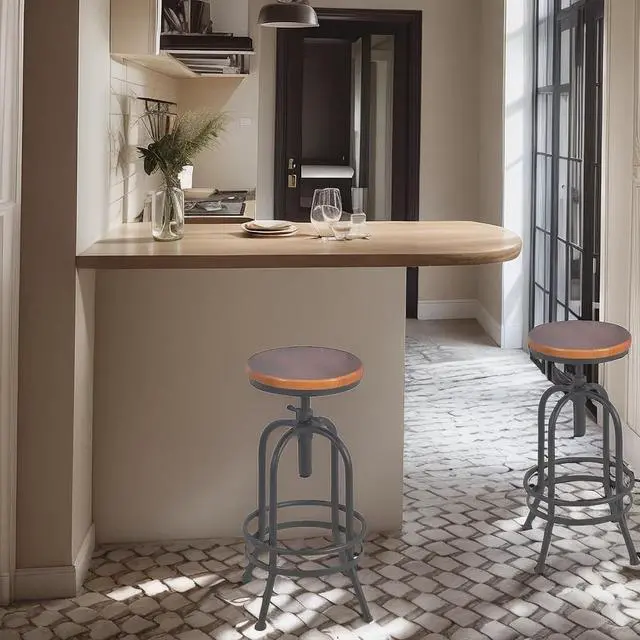 Main image of Set of 2-Industrial Bar Stool-Retro 26-32.3inch Swivel Stools-Extra Tall Kitchen Chair-Bar Counter Height Adjustable-Fully Welded (Black 2PCS)