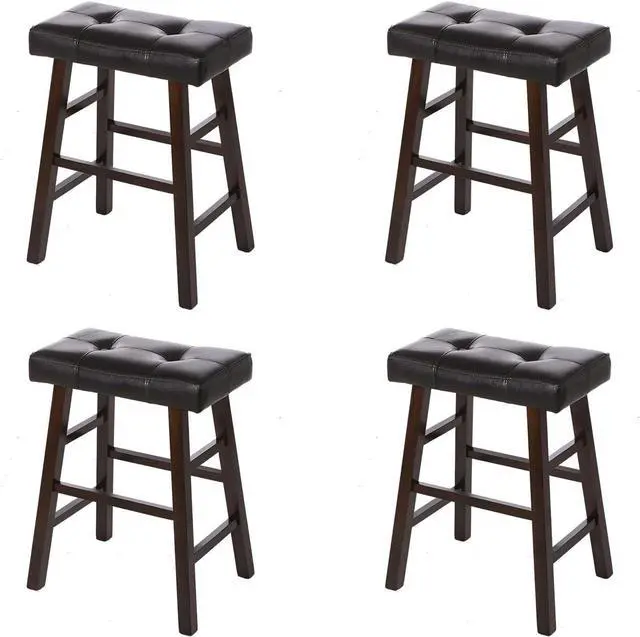 Main image of Legacy Decor 4 Counter Bar Stool Set - 29" High Dark Espresso Stools with Bonded Faux Leather Seat - Solid Wood Modern Countertop Stools - Ideal for Kitchen Island & Bar Areas