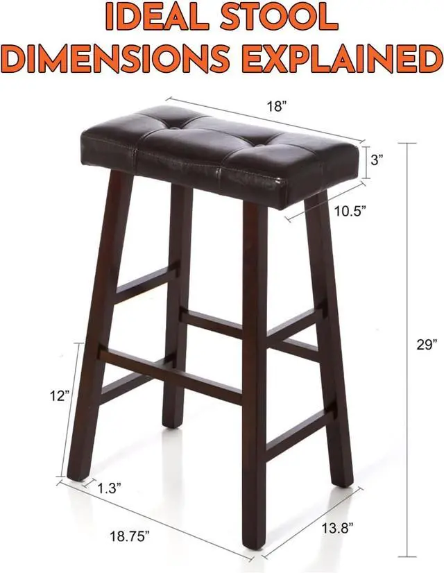 Alt view image 3 of 7 - Legacy Decor 4 Counter Bar Stool Set - 29" High Dark Espresso Stools with Bonded Faux Leather Seat - Solid Wood Modern Countertop Stools - Ideal for Kitchen Island & Bar Areas