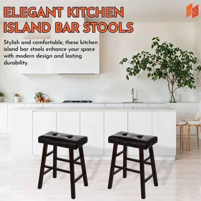 Alt view image 4 of 7 - Legacy Decor 4 Counter Bar Stool Set - 29" High Dark Espresso Stools with Bonded Faux Leather Seat - Solid Wood Modern Countertop Stools - Ideal for Kitchen Island & Bar Areas