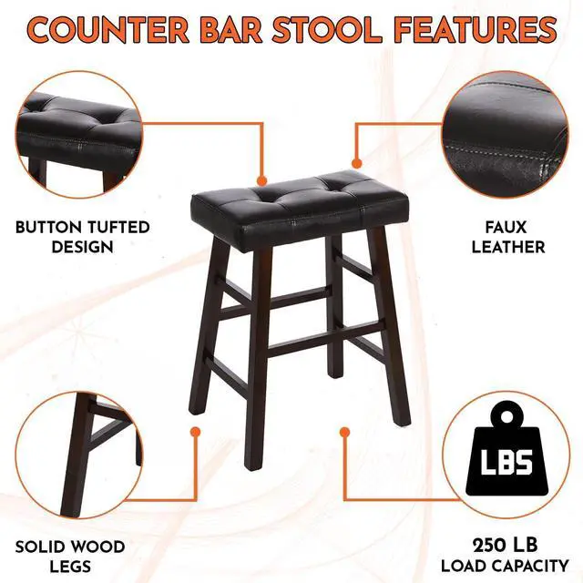 Alt view image 6 of 7 - Legacy Decor 4 Counter Bar Stool Set - 29" High Dark Espresso Stools with Bonded Faux Leather Seat - Solid Wood Modern Countertop Stools - Ideal for Kitchen Island & Bar Areas