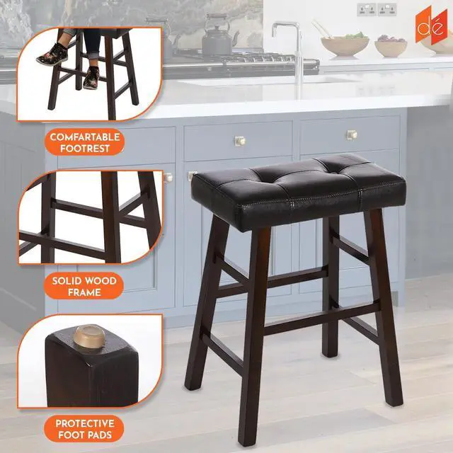 Alt view image 7 of 7 - Legacy Decor 4 Counter Bar Stool Set - 29" High Dark Espresso Stools with Bonded Faux Leather Seat - Solid Wood Modern Countertop Stools - Ideal for Kitchen Island & Bar Areas