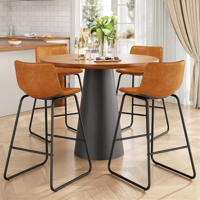 Alt view image 7 of 7 - Bar Stools Set of 4, PU Leather Counter Height Bar Stools, 26" Modern Barstools with Metal Legs and Footrest, Urban Armless Dining Chairs with Backrest for Kitchen Island (Brown)