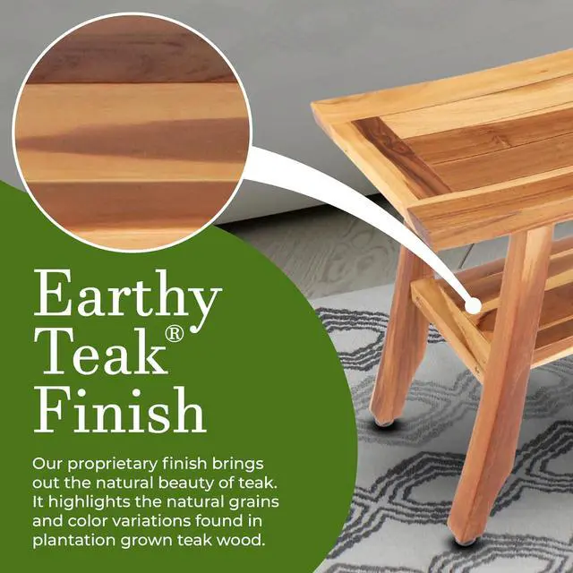 Alt view image 4 of 7 - EcoDecors 24 Inch Satori Natural Teak Waterproof Teak Wood Shower Bench Stool Seat Chair for Inside Shower Provides Safety, Storage, and Organization for Bathroom Accessories