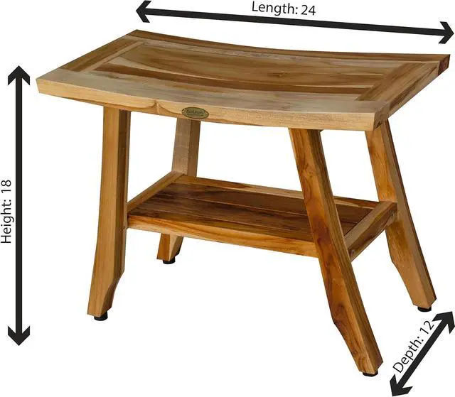 Alt view image 3 of 7 - EcoDecors 24 Inch Satori Natural Teak Waterproof Teak Wood Shower Bench Stool Seat Chair for Inside Shower Provides Safety, Storage, and Organization for Bathroom Accessories