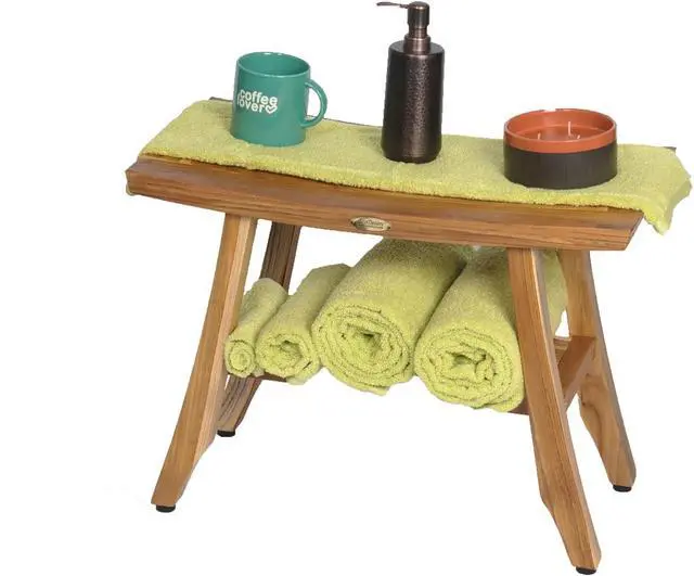 Alt view image 5 of 7 - EcoDecors 24 Inch Satori Natural Teak Waterproof Teak Wood Shower Bench Stool Seat Chair for Inside Shower Provides Safety, Storage, and Organization for Bathroom Accessories