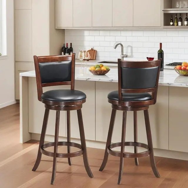 Main image of ERGOMASTER 29 Swivel Bar Stools with Back, Rubber Wood, Brown, Set of 2