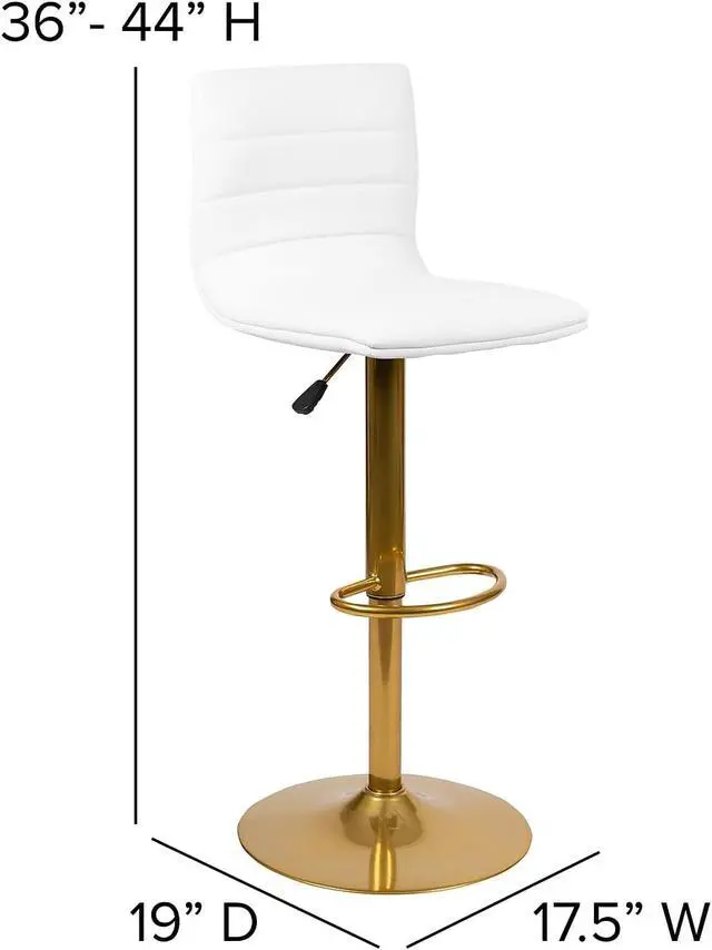Alt view image 3 of 7 - Flash Furniture Vincent Modern Vinyl Height Adjustable Bar Stools, Stylish Counter or Bar Height Swivel Stools with Footrests, Set of 2, White/Gold