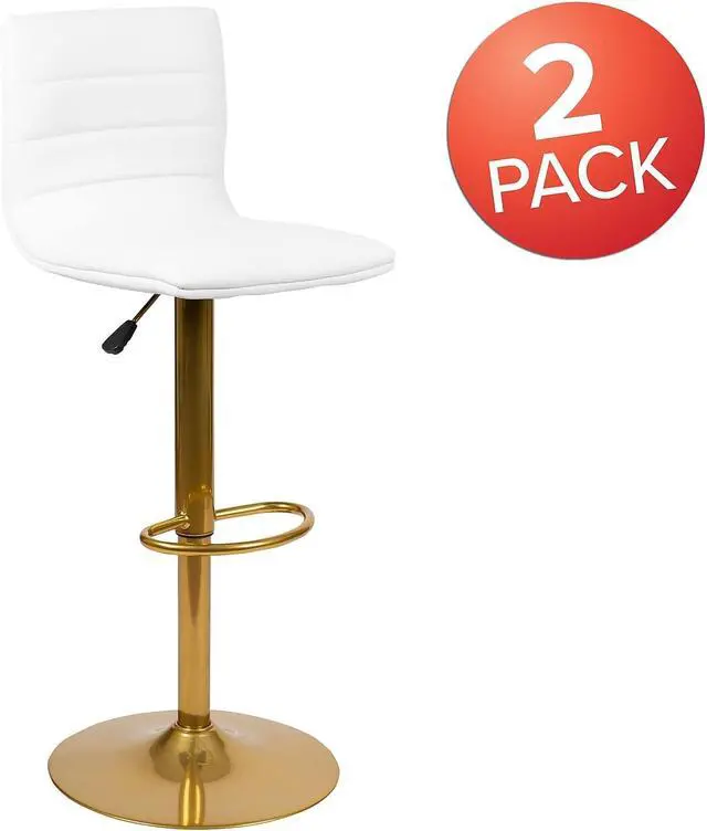 Alt view image 4 of 7 - Flash Furniture Vincent Modern Vinyl Height Adjustable Bar Stools, Stylish Counter or Bar Height Swivel Stools with Footrests, Set of 2, White/Gold