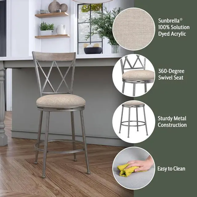 Alt view image 4 of 7 - Hillsdale Stewart Indoor/Outdoor Swivel Counter Height Stool, Aged Pewter