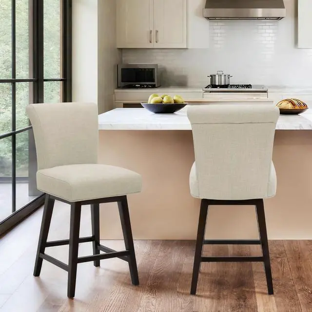 Alt view image 2 of 7 - CHITA 26 Inch Counter Height Swivel Bar Stools Set of 2, FSC Certified Modern Upholstered Swivel Barstool Chairs with Back, Fabric in Linen