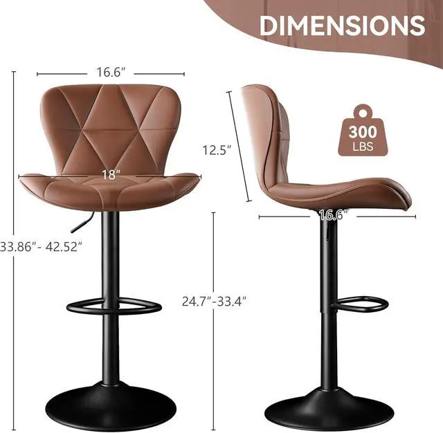 Alt view image 5 of 7 - Bar Stools Set of 4,Adjustable Swivel Barstools, Faux Leather Bar Chairs,Upholstered Counter Height with High Backrest for Kitchen Island,Light Brown