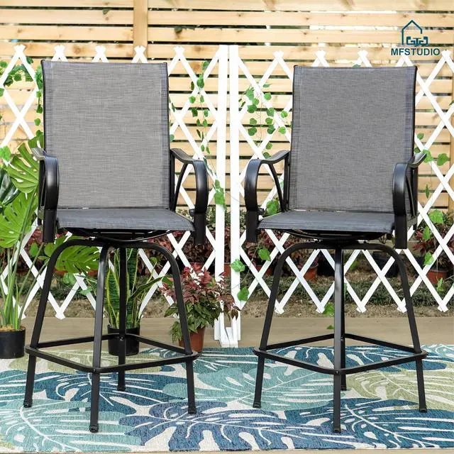 Alt view image 7 of 7 - MFSTUDIO Outdoor Bar Stools Set of 2, Swivel Bar Height Patio Chairs Outdoor Barstools High Top Patio Swivel Bar Chairs with Armrest, Breathable Textilene, Grey