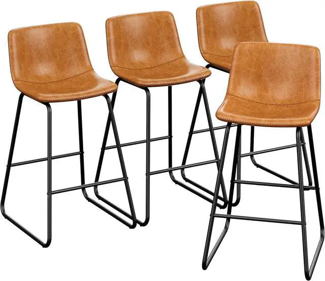 Main image of Bar Stools Set of 4, PU Leather Counter Height Bar Stools, 26" Modern Barstools with Metal Legs and Footrest, Urban Armless Dining Chairs with Backrest for Kitchen Island (Brown)