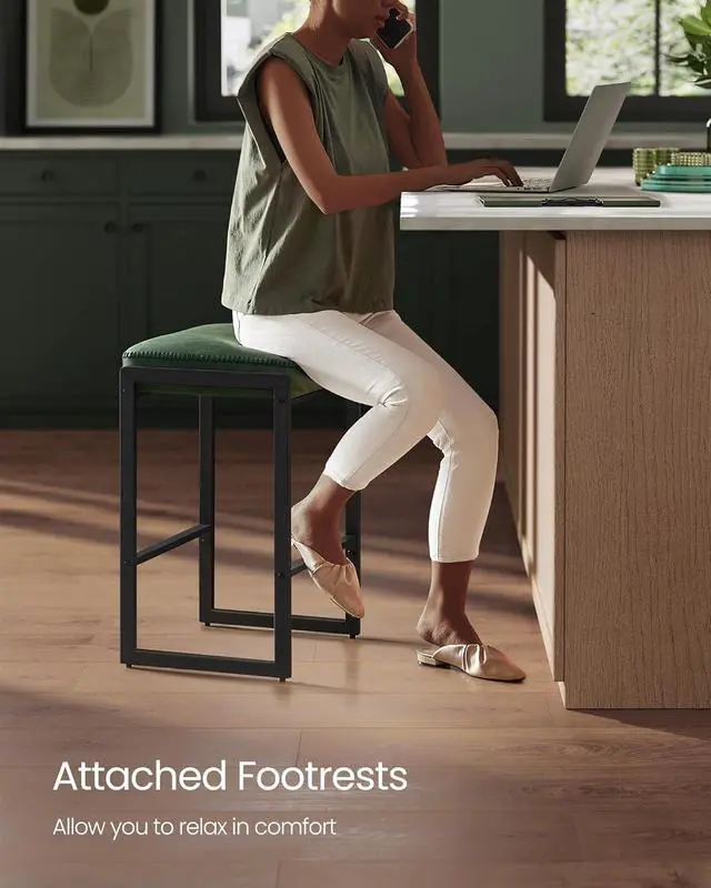 Alt view image 7 of 7 - VASAGLE EKHO Collection - Bar Stools Set of 2, Counter Height Bar Stools, Synthetic Leather with Stitching, Mid-Century Modern Counter Stools, 26-Inch Tall, Kichen Home Bar Dining Room, Forest Green