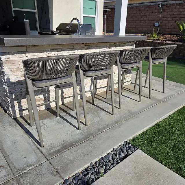 Alt view image 3 of 7 - PURPLE LEAF Counter Height Bar Stool Set of 2 Modern Aluminum Rattan Wicker Outdoor Barstools with Backrest and Cushion for Kitchen Lawn Pool Bar Chairs Grey
