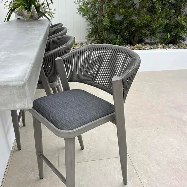 Alt view image 4 of 7 - PURPLE LEAF Counter Height Bar Stool Set of 2 Modern Aluminum Rattan Wicker Outdoor Barstools with Backrest and Cushion for Kitchen Lawn Pool Bar Chairs Grey