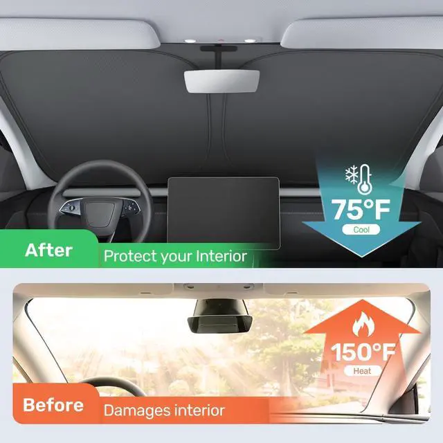 Alt view image 2 of 6 - 2025 Upgraded Zanch Car Front Windshield Sun Shade- Ultimate UV Protection & Heat Reduction|OEM Design|Innovative No Light Leakage Technology|Fit for Tesla Model Y Juniper