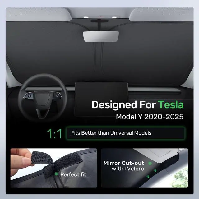 Alt view image 5 of 6 - 2025 Upgraded Zanch Car Front Windshield Sun Shade- Ultimate UV Protection & Heat Reduction|OEM Design|Innovative No Light Leakage Technology|Fit for Tesla Model Y Juniper