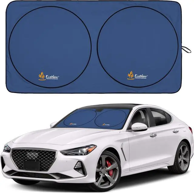 Main image of EcoNour Car Windshield Sun Shade | Premium 300T Polyester Automotive Heat Shield | Sunshade for Car Windshield, Front Window Sun Shade, UV Glare Protection | Fits Sedans, Mini SUVs, Hatchbacks (64x32)