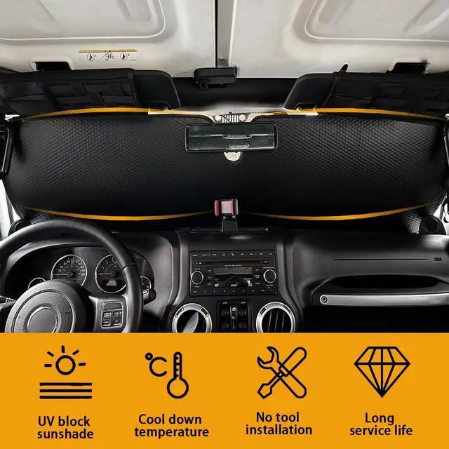 Alt view image 6 of 7 - Windshield Sun Shade for Jeep Wrangler TJ JK JL & Gladiator JT 2/4 Door,Duck Sun Shade,Sunshade Windshield for Jeep Wrangler